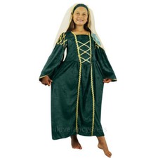 GIRLS GREEN TUDOR PRINCESS FANCY DRESS COSTUME MEDIEVAL QUEEN DRESS & HEADPIECE