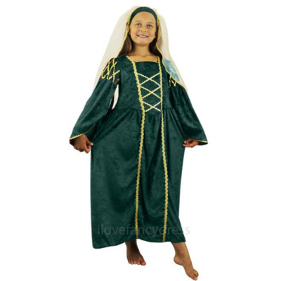 GIRLS GREEN TUDOR PRINCESS FANCY DRESS COSTUME MEDIEVAL QUEEN DRESS &  HEADPIECE | eBay