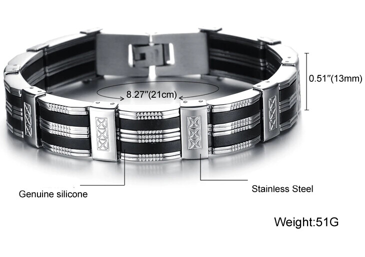 Bracelet homme 21 cm en acier inoxydable avec breloque idée cadeau