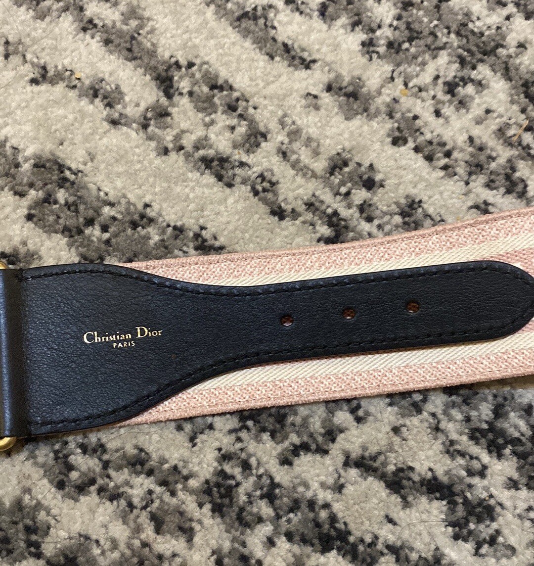 Christian Dior Embroidered Canvas Leather Pink Belt Size 90  display picture 1
