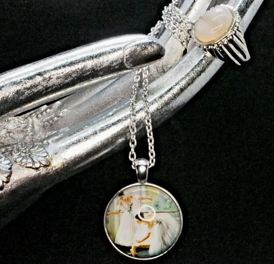 Bailarina Ballet Bailarina Música Colgante Collar y Anillo Tíbet Plata Conjunto de Joyas Foto 2 de 4