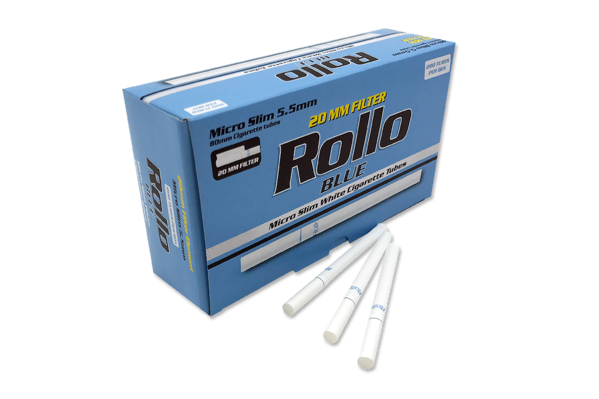 recessed filter cigarette tubes Rollo BLUE Micro Slim 5.5mm Empty Filter Tubes 20mm filter long 2x200  (400ct.)