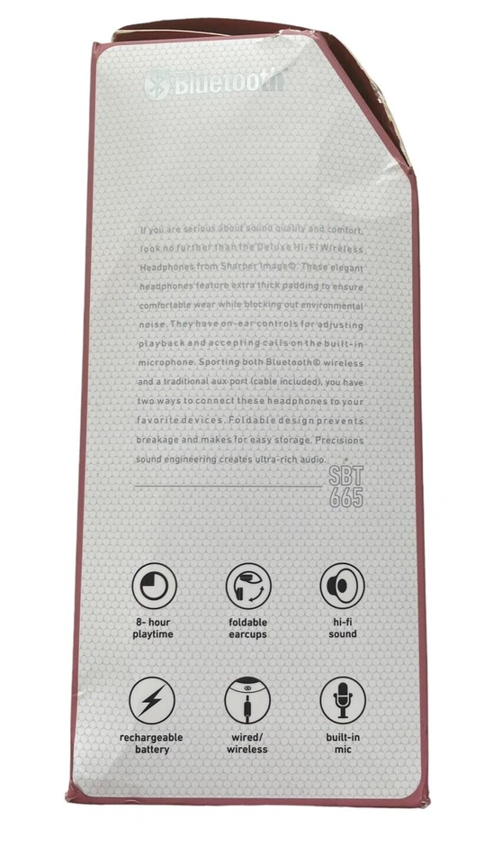 Deluxe Hi-Fi Wireless Headphones - Sharper Image SBT665 - Pink - Image 4 of 4