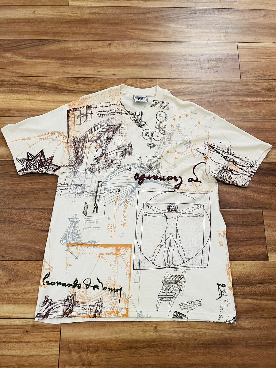 Vintage Leonardo Da Vinci T-Shirt Large All Over Print Art Vintage Leonardo Da Vinci T-Shirt Large All Over Print Art