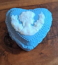 Blue Heartshape Cameo trinket Dish box with Lid Wedgewood Style
