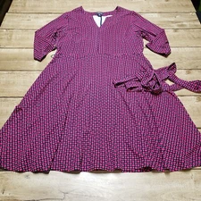 LANDS END Fit N Flare Knee Length Dress Womens 1X / 16-18 Red Careerwear Comfort