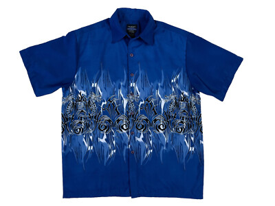VTG Extreme Gear Blue Dragon Short Sleeve Button Men Shirt Size - Main Image