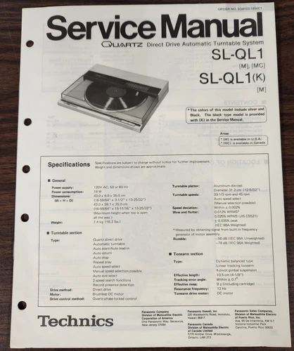 Technics SL-QL1/QL2(k) Auto Turntable Service Manual - Original