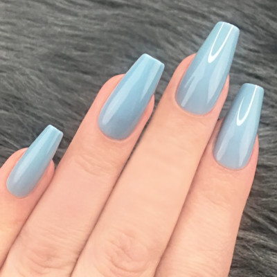 MEDIUM COFFIN *POWDER BLUE* Ballerina 24 Full Cover Press On Nail Tips Glue Set!