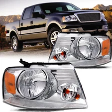For 2004-2008 Ford F150 Chrome Housing Amber Corner Headlights Lamps Pair L+R