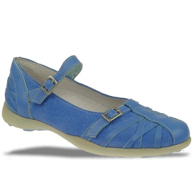 GiGa Shoes Leder Ballerina Halbschuh mit Schnalle, blau, Gr. 31
