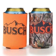 Busch Camo and Hunter Orange Beer Can Coozie Koozie Insulator 12 Oz 1 Each