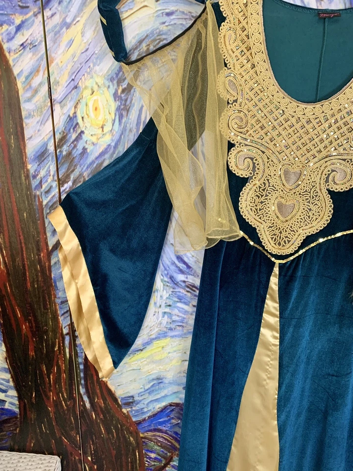 ADULT LADIES SIZE LARGE RENAISSANCE FAIR 3-PIECE EMERALD GRN/GOLD DREAMGIRL COST - Image 2 of 4