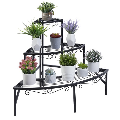 Wisfor 3 Tier Metal Plant Stand Corner Ladder Shelves Garden Flower Display Rack - Picture 9 of 13