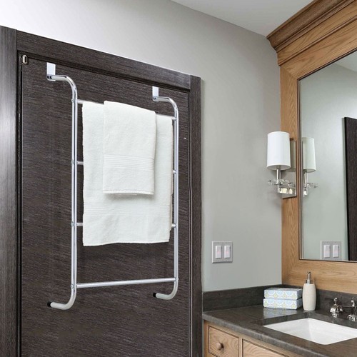 4 TIER OVER DOOR HANGING TOWEL RAIL BATHROOM SHOWER TOWEL HOLDER CHROME