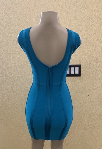 Vestido BEBE Talla Pequeña Azul Sin Mangas Mini Bodycon Vendaje - Imagen 6 de 10
