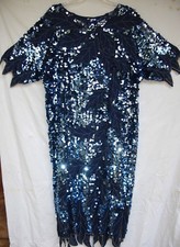 Womens Formal Evening Cocktail Sheath Dress Beaded Royal Blue Bling Sequin Sz M