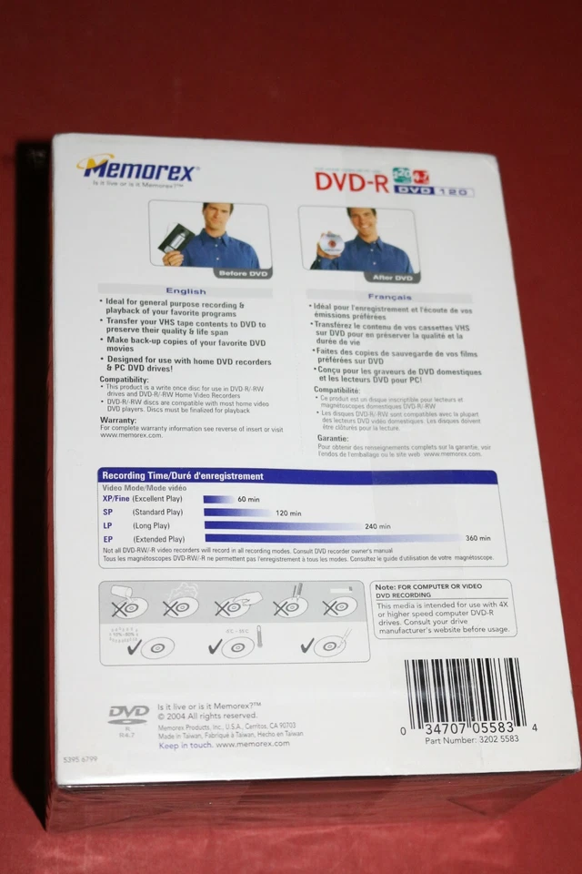 Paquete de 5 con estuche Memorix DVD-R DVD 120 disco en blanco grabable 120 min modo SP/4,7 GB Foto 2 de 3