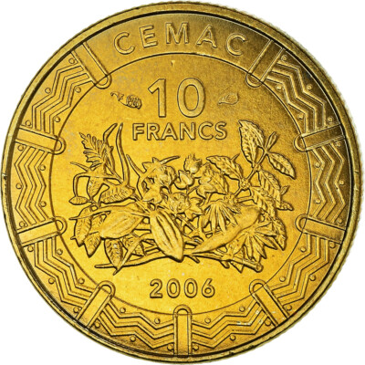 [#385151] Münze, Zentralafrikanische Staaten, 10 Francs, 2006, Paris, MS(64), Messing, K