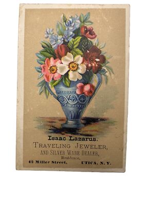 Victorian Trade Card Isaac Lazarus Traveling Jeweler & Silver Dlr Utica NY B53