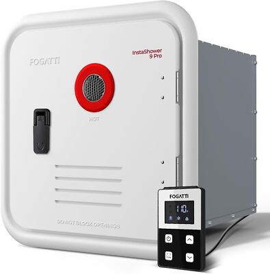 Fogatti 66000 BTU RV Tankless Water Heater InstaShower 9 Pro White 15''x15'' Door