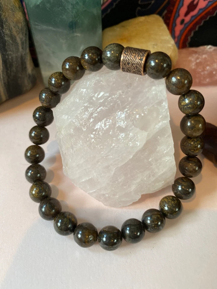 Pulsera hombre. Piedras preciosas de bronce. 8 pulgadas. Elástico. Regalo para él. Foto 4 de 4