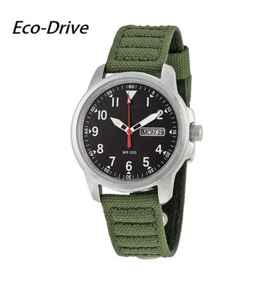 Citizen Military Army Green Nylon Strap Men's 100M Eco Drive Watch- BM8180-03E