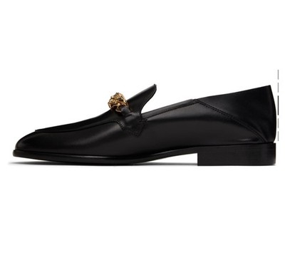 Versace Black Leather Lion Head Metal Loafer Men's Dress Shoes