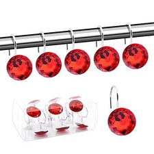 Acrylic Fashion Decorative Home Rolling Shower Curtain Hooks Rhinestones Red