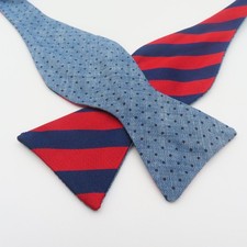 Brooks Brothers Bow Tie Blue Red Striped 2" Wide Self Tie Silk Double Sided