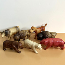 VTG Lot 7 Celluloid Cows Buffalo Bears Dog Toy Figurines Farm  Wild Animals USA