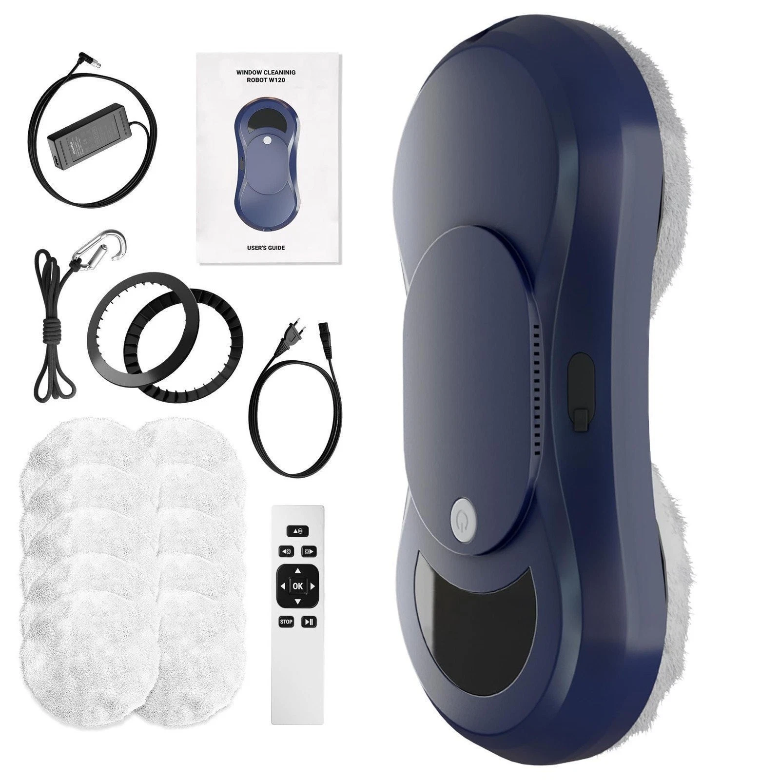 Automatic Window Cleaner Robot W250 Water Spray 10 Pads Dark Blue 11.6x5.7 in
