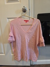 Lilly Pulitzer Pink White Zigzag Tunic Blouse Short Sleeve V-Neck Top M