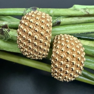 Vintage Signed NAPIER Gold Tone Urchin Modernist Half Hoop Clip On Earrings 17g.