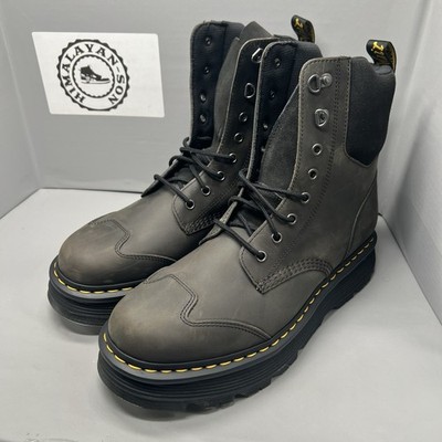 Dr. Martens Zebzag 8-Tie Burnish Waxy Boots Black Charcoal Grey