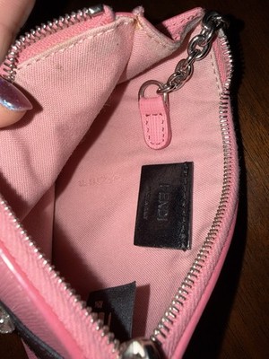 Fendi Monster Bag Bugs Pink Leather Zip Card Holder Coin Purse