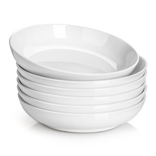 8.5" Pasta Bowls, 32oz Salad Bowls Set of 6, Natural White Ceramic Serving Bo...