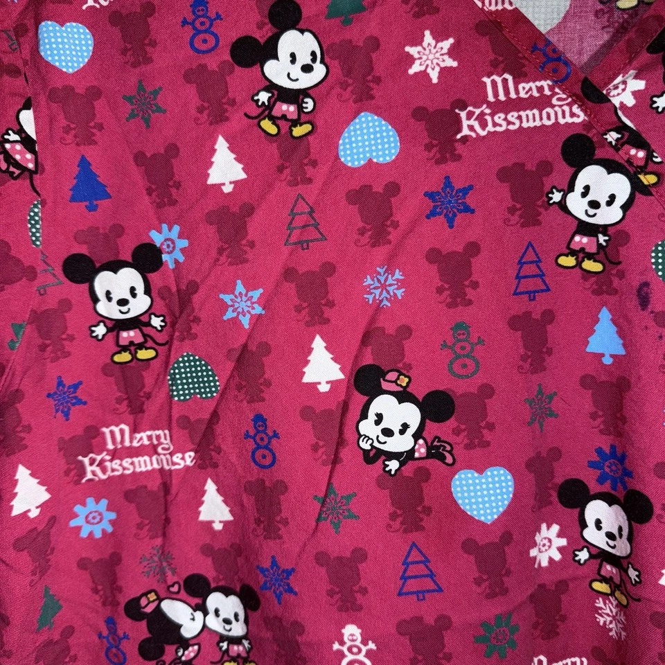 Disney Cuties Mickey Minnie Mouse "Merry Kissmouse" Medical Uniform Scrub Top M - Image 4 of 4
