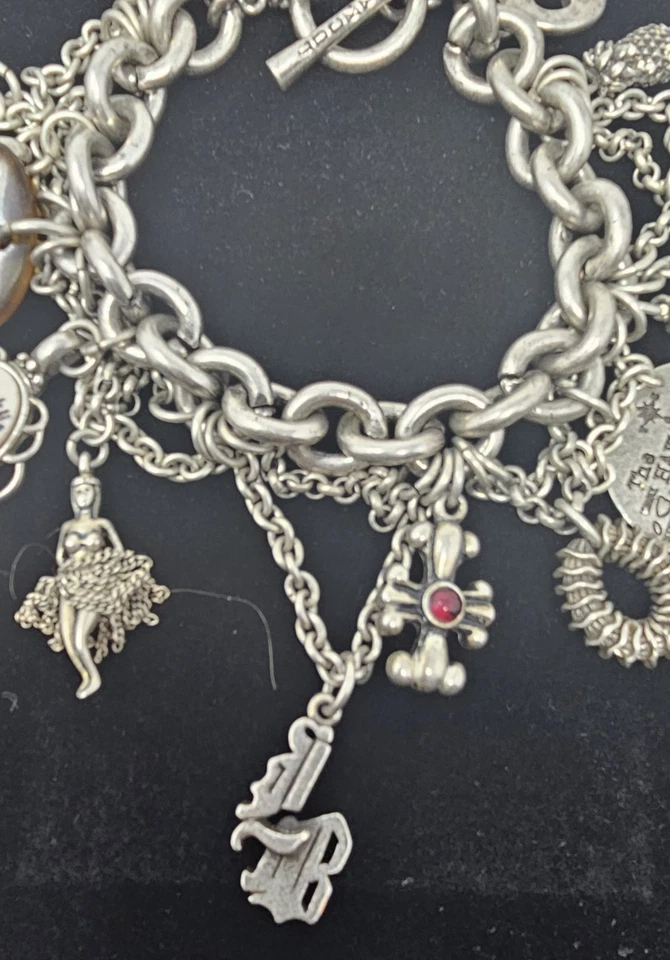 Lucky Brand 魅力手链 复古 银色 夏威夷摇滚 N 卷草裙舞 女孩 — 第 4/4 张图片