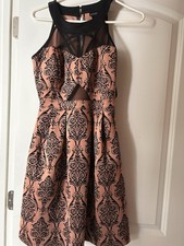 Trixxi Juniors Size 3 Pink/Black Damask Fit & Flare High Neck Mesh Dress