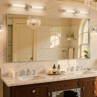 Bimno 60X28 Silver Framed Bathroom Mirror Large Rectangular Vanity Mirror