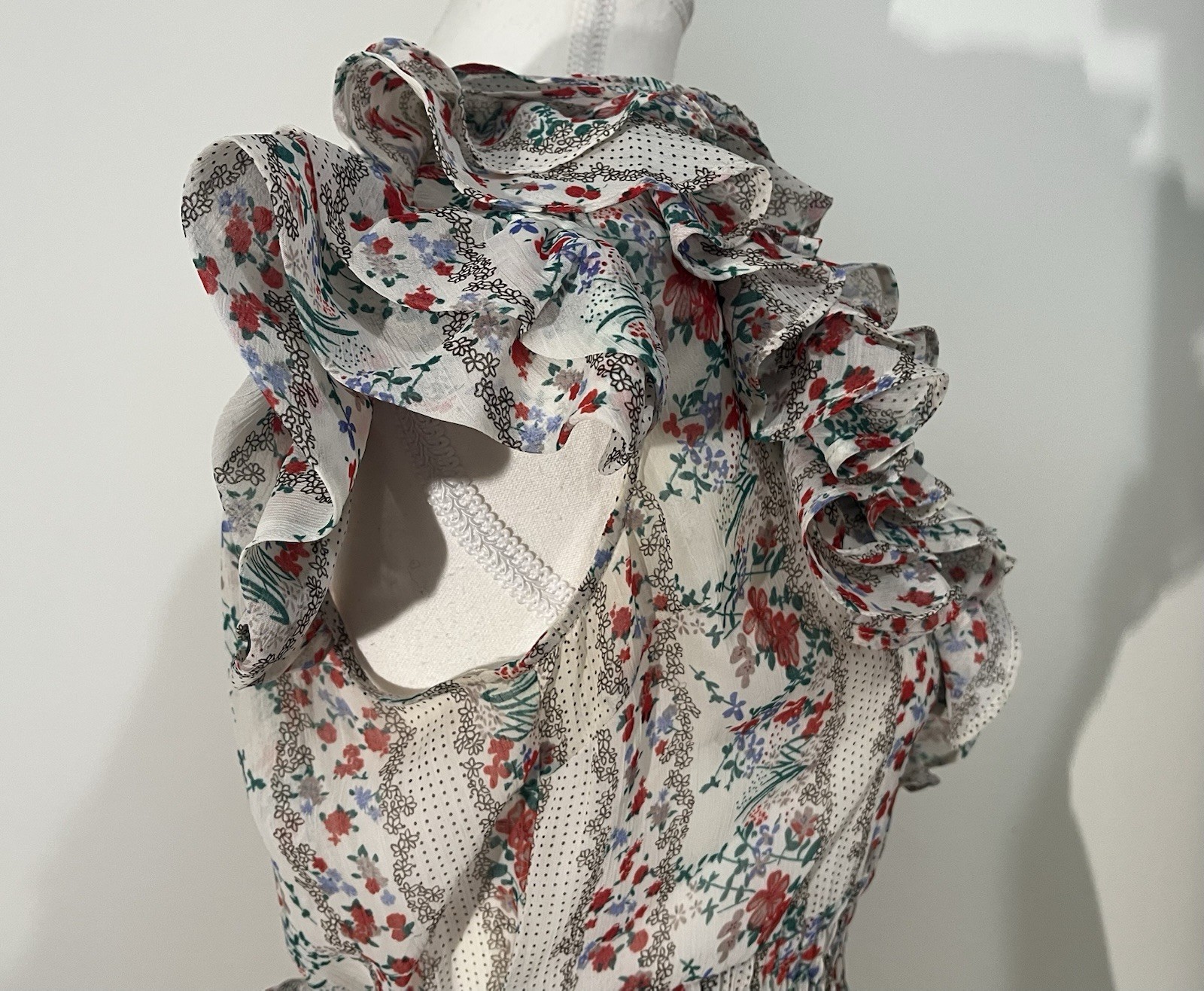 Y2K Twenty One Ruffle Boho Prairie Cottage Floral Tie Back Mini Dress Women’s S