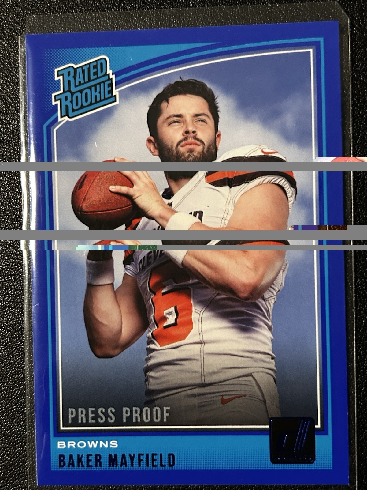 2018 Panini Donruss - Rated Rookie Baker Mayfield #303 Press Proof Blue (RC)