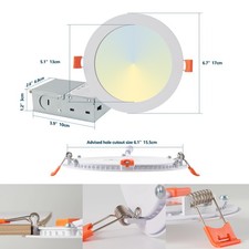 12 Pack 6 Inch Recessed Ceiling 5CCT LED Dimmable Panel Light with Junction Box