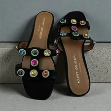 KURT GEIGER LONDON OCTAVIA EMBELLISHED SUEDE SLIDE SANDAL IN BLACK EU 37 US 7