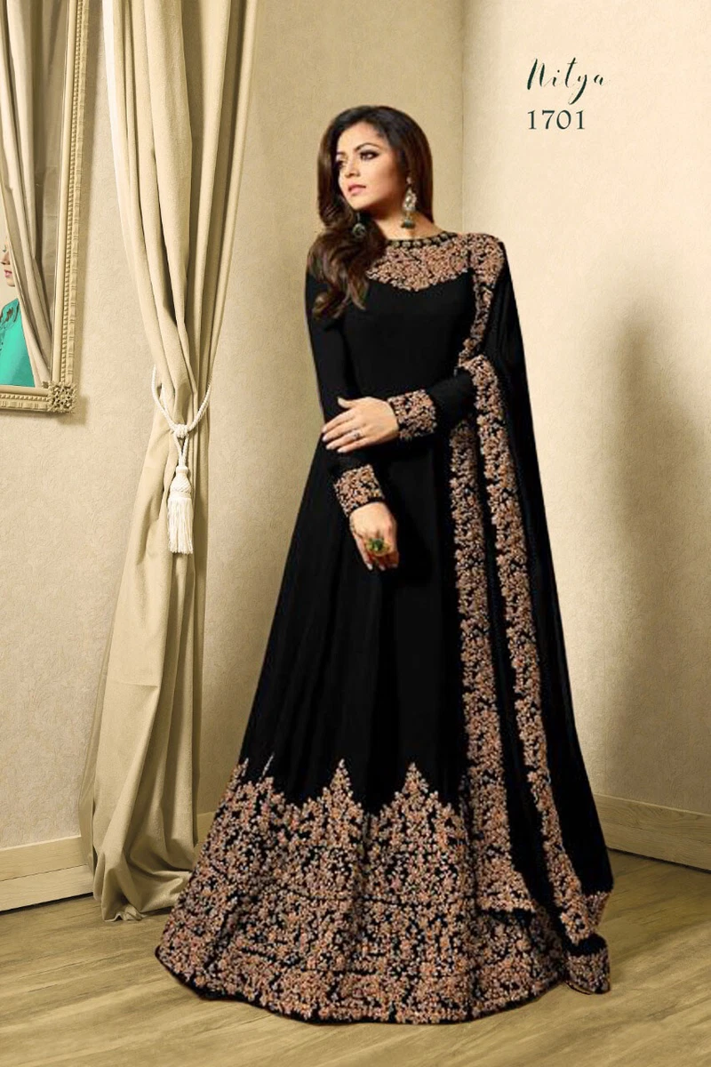 Indian Bollywood New Black Heavy Wedding Designer Party Suit Long Anarkali  Gown