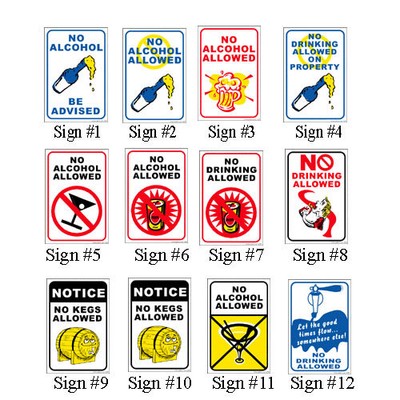 No Alcohol//No Drinking Corrugated Plastic Signs Choose from 12 designs /& 3 Sizes