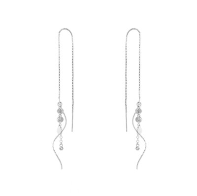 Women 925 Silver Tone Tassel Threader Disc Dangle Drop Pull Earrings Fashion I48