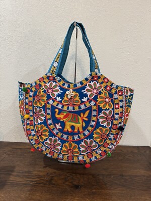 Tote Bag for Women Big Size Stylish Embroidery Elephant Colorful Bright