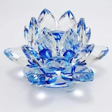 Sparkle Crystal Lotus Flower - 4'' Hue Reflection Clear Blue 